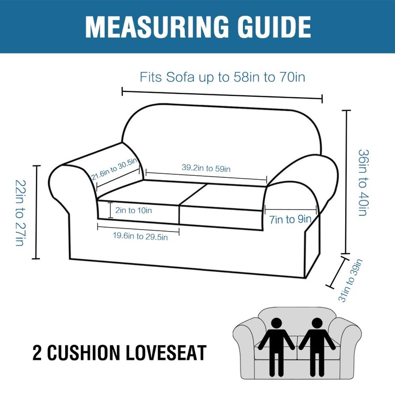 H.VERSAILTEX 3 Piece Stretch Sofa Covers for 2 Cushion Loveseat