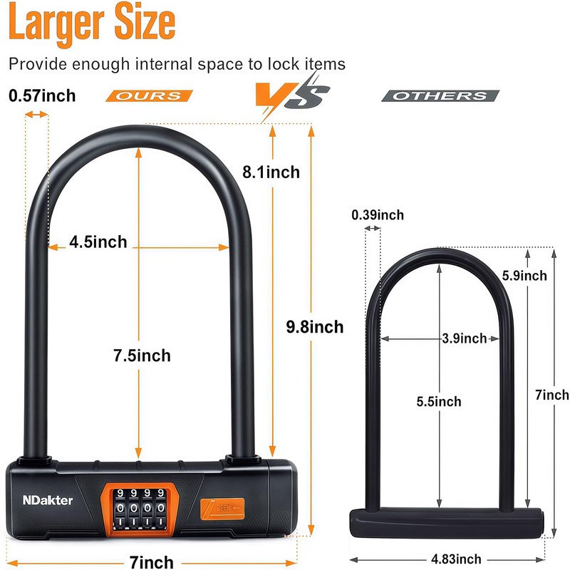 NDakter Bike Locks Heavy Duty Anti Theft, Keyless Combination Motorcycle