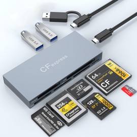 CFexpress Type B Card Reader, 8-in-1 xqd Card Reader, SD Card Reader, Type C CF Card Reader, Type-C & USB 3.0 OTG Support, Ultra Fast Transfer, SD/TF/microsd/CF/XD Memory Card Reader, Compatible with iPhone/Windows/Mac/Linux/Android Multi-OS