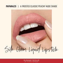 Runway Rogue Silk Glam Liquid Lipstick, Long Wear Frosted Classic Peachy-Nude Lipstick, ‘Paparazzi’