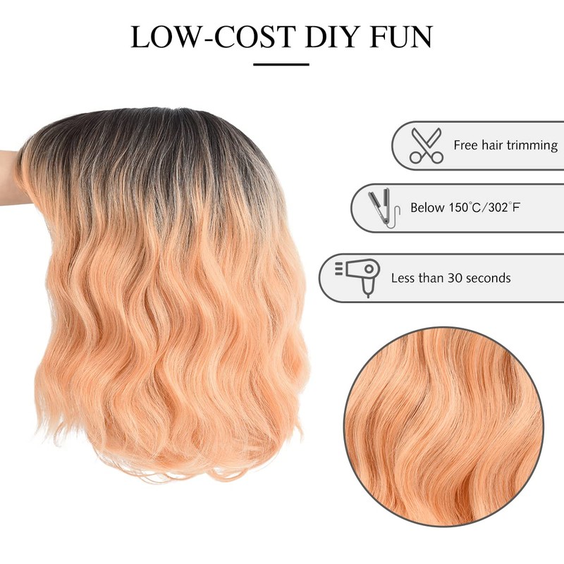 Yamel Wavy Bob Wig with Bangs Natural Ombre Orange Wig