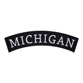 PatchStop State of Michigan Top Rocker Large Back Patches for Jackets Motorcycle Vests Backpacks Tactical - 12x3.5in Black and White Iron On Sew On Biker Emblem - United States Souvenirs Travel Gifts