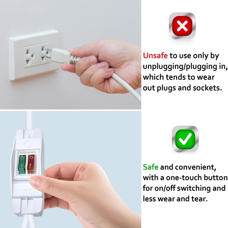 2 Way Extension Cord with On/Off LED Switch, Fiabtool 3
