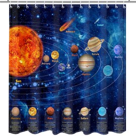 Mocsicka Galactic Outer Space Shower Curtain Boys Nebula Universe Planet Bath Curtain Science Theme Waterproof Bathroom Accessories Decor with 12 Hooks