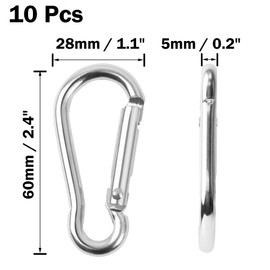uxcell 10 PCS Aluminum Carabiner Keychain Clips for Hanging, Spring Snap Hooks Quick Link for Locking, 2.4" Key Ring for Loaded Gate Outdoor Camping Hiking Fishing Traveling, Silver