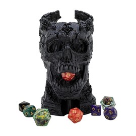 XJPONGC Dark Skull Dice Tower Dungeons and Dragons RPG abletop Roleplaying Game Jail D&D (7PCS D20 Dice Set Included) Black