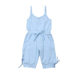 overol sin mangas con correa para bebé y niña, con forma de corazón halter, conjunto de trajes de verano, Azul (plain blue), 5-6 Años
