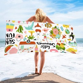 Toalla de Playa Superligera, Toalla de Microfibra para Playa sin Arena , Tejido Superabsorbente y de Secado Rápido, 70x150cm, Ideal para Playa, Cámping, Natación, Deportes Acuáticos (Mundo Colorido)