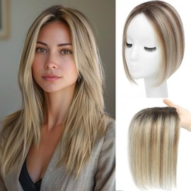 Real Hair Topper for Women, Crown Toppers, Short Wigs, Hairpieces for Thin Hair, 100% Real Human Hair Clip-In Toppers for Women, Real Hair Toppers, Lightweight (2T/613#)