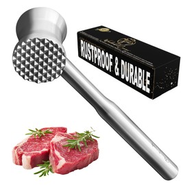 Stainless Steel Meat Tenderizer Hammer – Heavy-Duty All-Metal Design, Anti-Rust & Dishwasher Safe – Textured Surface for Steak, Chicken, Pork, and More,6 - YEAR WARRANTY
