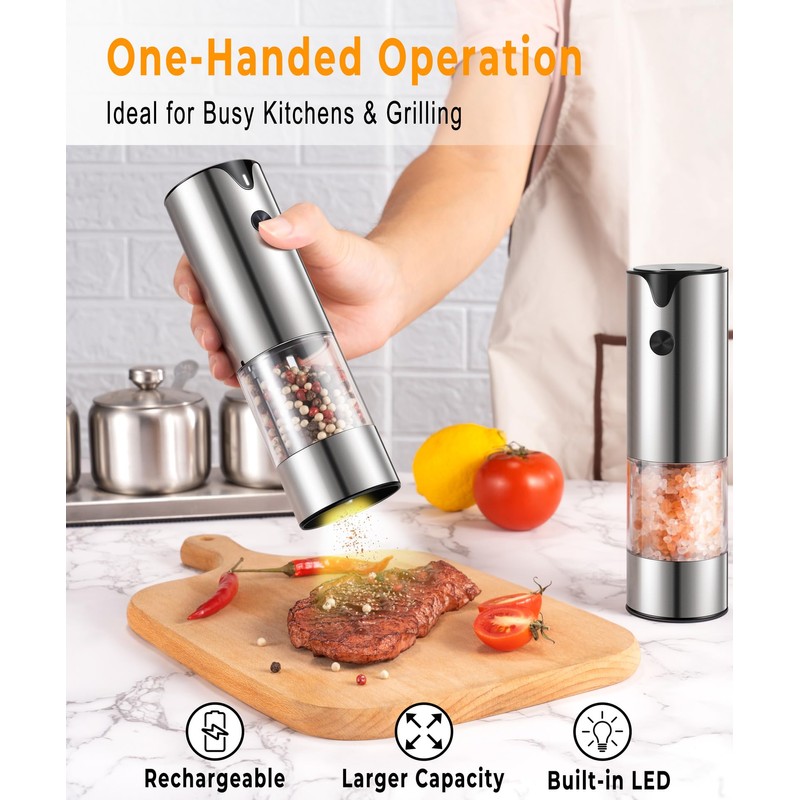Rechargeable Electric Salt and Pepper Grinder Set - Extra Large