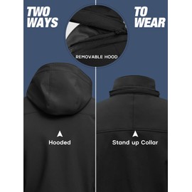 FREE SOLDIER Softshell Jackets for Men Water Resistant Fleece Lined Tactical Hunting Winter Windbreaker with Detachable Hood(Black,M)