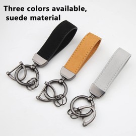 Mtverver Genuine Leather Car Keychain,Leather Key Chain Holder, 360 Degree Rotatable, with Anti-Lost D-Ring, 3 Keyrings (BROWN)