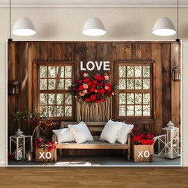 Valentines Backdrop 10x8ft Rustic Wood House Rose Flowers XOXO Valentine Photo Backdrops for Photography Valentines Decorations Galentines Photo Props Anniversary Wedding Background