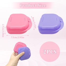 2-Pack orthodontische Zahnhalter Case Box - Belüftete, sichere Snap-Lock-Verschluss, Multi-Use-Lagerbehälter für Zahnprothesen, Mundschutz, Retainers, Aligner, orthodontische Geräte (rosa, lila)
