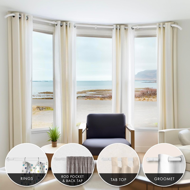 Meriville 1-Inch Diameter Bay Window Curtain Rod Set for Bayview