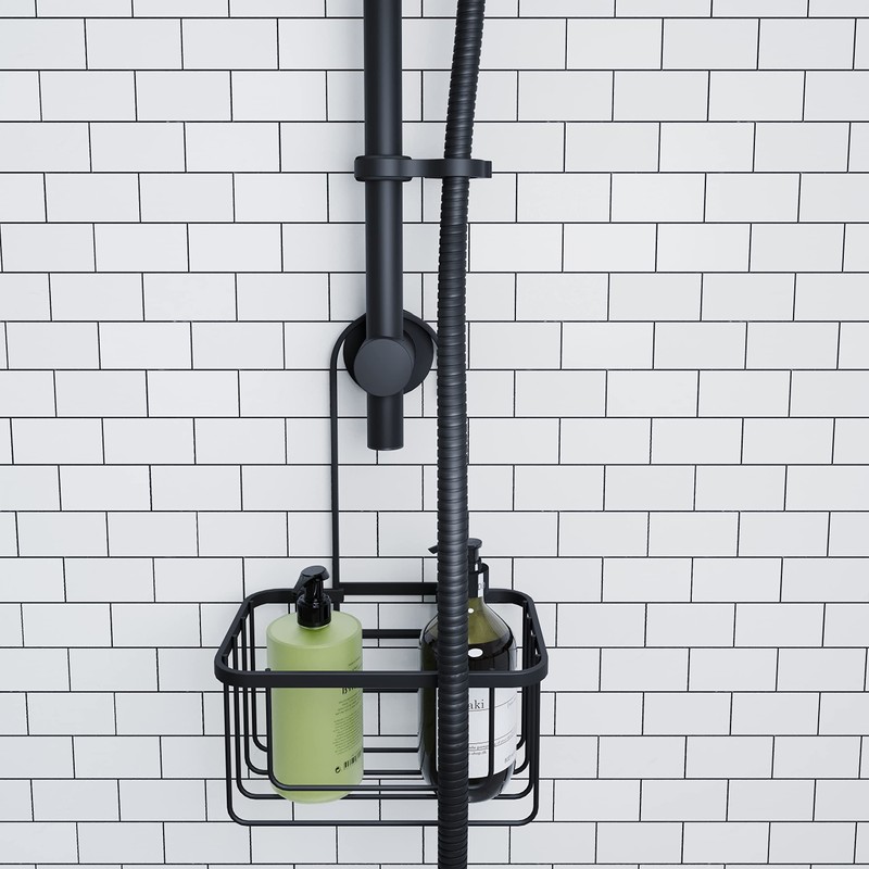 Croydex Matt Black Hook Over Shower Caddy, Durable Powder-Coated Mild