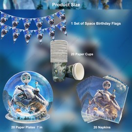 Doyomtoy Robot Party Decoration, 61 Pieces Game Party Accessory Set, Robot Party Plates, Paper Cups, Paper Towels, Flags, Suitable for Children's Birthday Party, Baby Shower