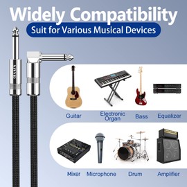 Sovvid Guitar Cable 20FT Professional Instrument Cable Electric Guitar AMP Cord Updated Version 1/4 TS Cable for Guitar Bass Mandolin Keyboard and Pro Audio, Right Angle to Straight (Black)