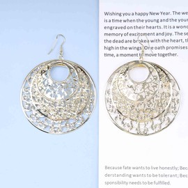 Inilbran Boho Filigree Circle Earrings Vintage Cut-Out Circle Earrings Gold Hollow Circle Hook Earrings Super Light Circle Earrings Jewellery for Women and Girls, Alloy Steel