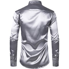 ZEROYAA Men's Luxury Shiny Silk Like Satin Button Up Dress Shirts ZLCL14-Silver XX-Large