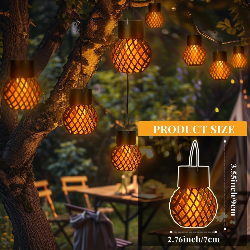GIGALUMI Solar Hanging Lights for Outdoors, Pack of 8 Flickering