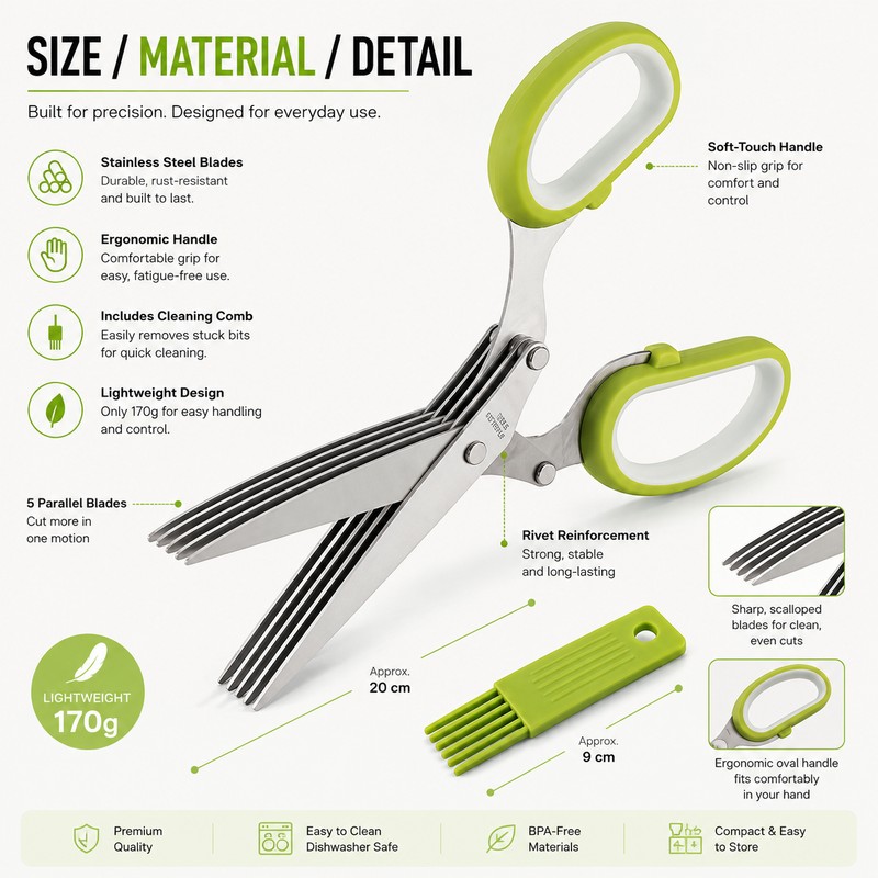 5-Blade Stainless Steel Herb Scissors for Kitchen Food Prep –