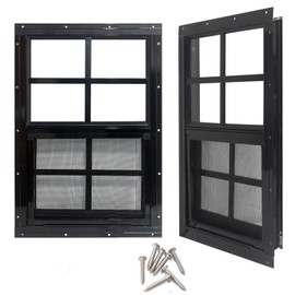 Yuzzy 18" x 23" Shed Windows with Tempered Glass and Fiberglass Screen, 2 Pack Small Sliding Windows for Shed, Chicken Coop, Playhouse, Household, Garage, Barns (Black)