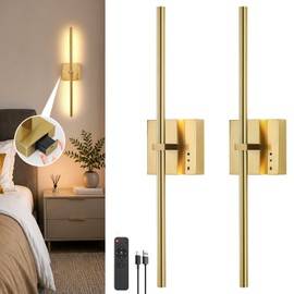 JUSHENG 5000mAh Battery Operated Wall Sconce, 3000K/4000K/6000K Dimmable Brass Cordless Rechargeable Wall Sconces Set of Two with Timer Function for Living Room, Bedroom, Stairwell, 23.6 in