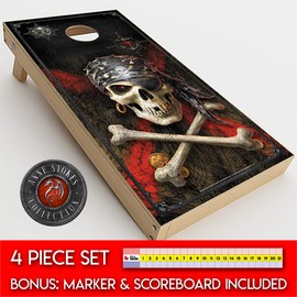 Skin Decals Vinyl Wrap for Cornhole Game Board Bag Toss (4 pcs.) Includes Dry Erase Marker and Scoreboard | Anne Stokes Pirate Skull
