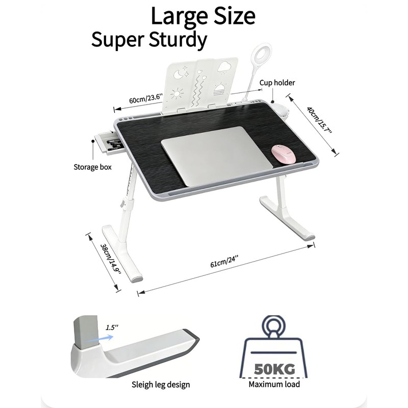 Foldable and Adjustable admireshun Laptop Bed Table with Hidden Drawer,