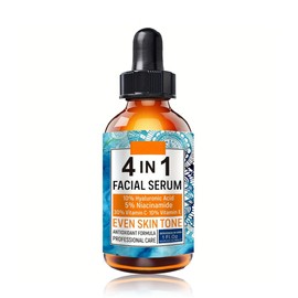 4 in 1 Facial Serum with 10% Hyaluronic Acid, 5% Niacinamide, 30% Vitamin C & 10% Vitamin E, Even Skin Tone Antioxidant Formula Professional Skincare 30ml