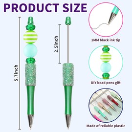 JarThenaAMCS 18Pcs Sugar Rhinestone Beadable Pen 18 Colors Plastic Bead Ballpoint Pen Multicolor Retractable Beaded Writing Pens for DIY Craft Office Supplies
