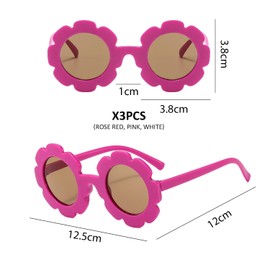 EHDWXVZM 3 Pairs of Flower Sunglasses, Cute Children's Sunglasses, UV Protection, Baby Shaped Glasses, Round Sunglasses, Suitable as Outdoor Sun Protection for Babies, Rose Red