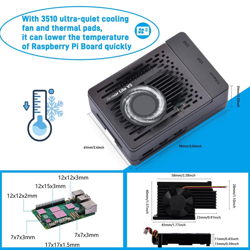 GeeekPi ABS Case with Armor Lite V5 Active Cooler for