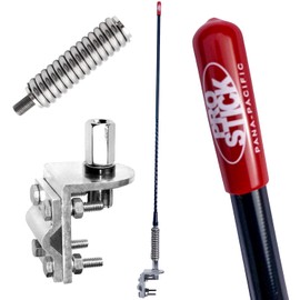 Prostick Fiberglass CB Antenna with Single Groove Mirror Mount & Stainless Steel Spring - 1000 Watt Durable Radio Antenna, Studs, Heavy Duty Springs – 2 Foot Antenna in Black Color