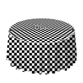 SietDESEO 4 Pack Round Checkered Tablecloth 84 x 84 Checkered Flag Table Cloth Disposable Plastic Table Cover for Race Car Party Outdoor Picnic Wedding Black and White Round Tablecloth