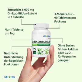 Ginkgo Biloba 6000 mg – 90 vegane Tabletten – Lutein-freier 50:1 Ginkgo-Extrakt – für Gehirn, Konzentration & Durchblutung – Laborgeprüft, ohne Gentechnik – EU-Herstellung