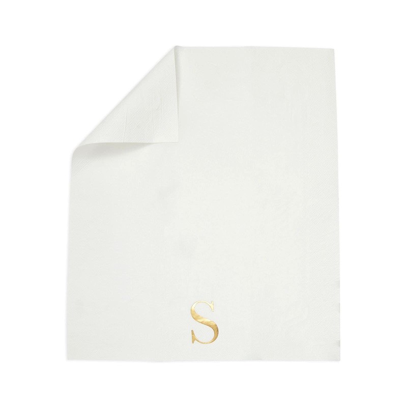 Servilletas de papel de monograma blanco con letra S (4