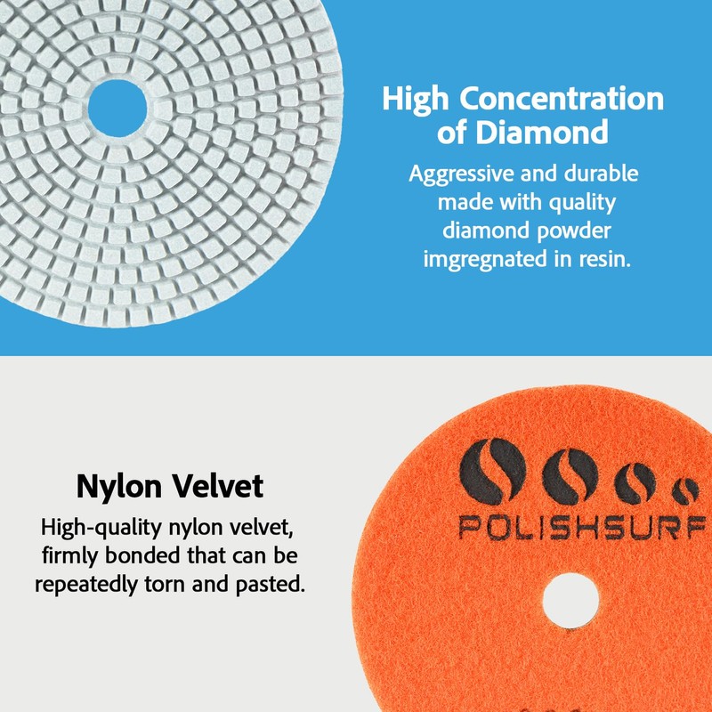 POLISHSURF Diamond Polishing Pads 5 Inch Wet Dry Set 8