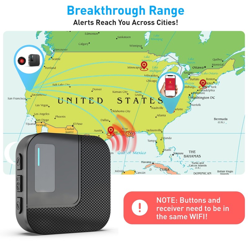 WiFi Caregiver Pager System with Alert Button That Calls Cell