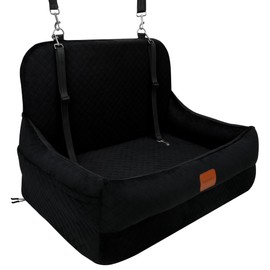 Dog Car Seat for Medium/Large Dog Under 55 lbs,Contains 4 Inches of Memory Foam Dog Booster Seat with 2 Safety Leashes,Detachable & Washable Dog Car Bed，Multi-Functional Pet Travel Bed with Pockets