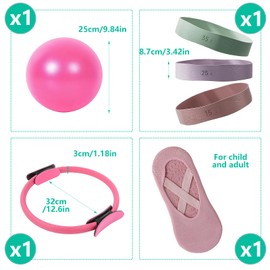 Pilates Essential Kit – 5-in-1 Pilates Equipment Set with Pilates Ring, Mini Exercise Ball, Resistance Loop Bands, Grip Socks – Home Workout Fitness Kit for Women