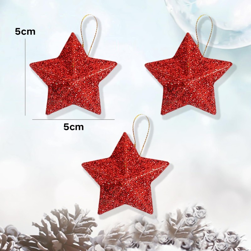 HIXNUG 24 Pieces Glitter Star Baubles Christmas Tree Baubles Decorations