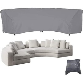UCARE Curved Sofa Cover Outdoor Couch Sectional Protector Waterproof Half Moon Sofa Set Cover with Windproof Elastic Cord for Garden Lawn Indoor Grey (190.1x38.9x36.2in/483x99x92cm)