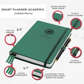 Smart Academic Planner - A5 Size 8.6 x 5.7 inches - Undated Daily Planner for School - Daily, Weekly, and Monthly Scheduling - Student Planner for Maximizing Focus and Productivity (Dark Green)