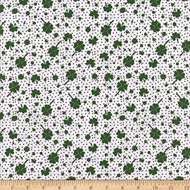 Cotton St Patrick Shamrocks Tossed Green/White, Fabric by the Yard