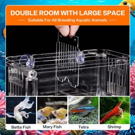 SUSOO Large 4 Hole Aquarium Fish Breeding Box, Safe 2mm Baby Fish Hatchery Box with Removable Double Isolation Divider Hatching, Dual Feeding Holes and Extra Aeration Pipe Design（18.5cmx9cmx15.5cm）