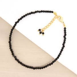 Gempires Natural Black Tourmaline Beads Bracelet, Healing Crystal Jewelry For Her, Tourmaline Beaded Bracelet, 7+1 inch Adjustable Gold Plated Chain (Black Tourmaline (Gold Plated)