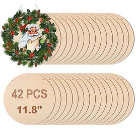 Adboros 42 Pcs 12 Inch Unfinished Wood Circles for Crafts, Blank Unfinished Wood Rounds Plaques for Cricut Crafts, DIY Painting Round Disc Cutouts with Twine, Door Hanger Circle Signs Home Decor